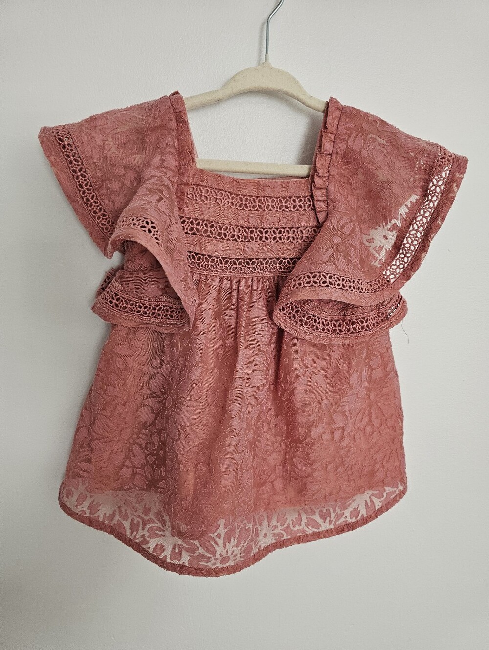 🧸2/20$ cupcakes & cashmere Pink Lace Kids Toddler Blouse Size 18M Ruffles